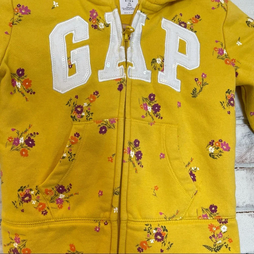 Gap kids zip up floral hoodie hooded sweatshirt
